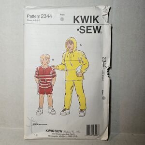 Kwik Sew 2344 Pattern, Boys Sweatshirt, Polo, Shorts and Pants Boys 4-7 UNCUT